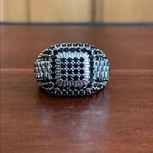 NWOT Silver tone black rhinestone ring size 9